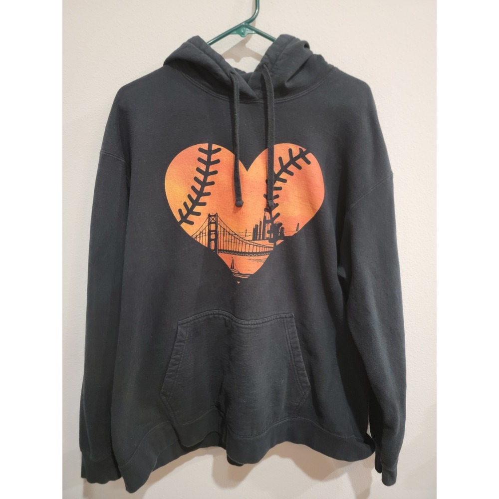 San Francisco California Baseball Heart Pullover Hoodie Black Orange 2XL